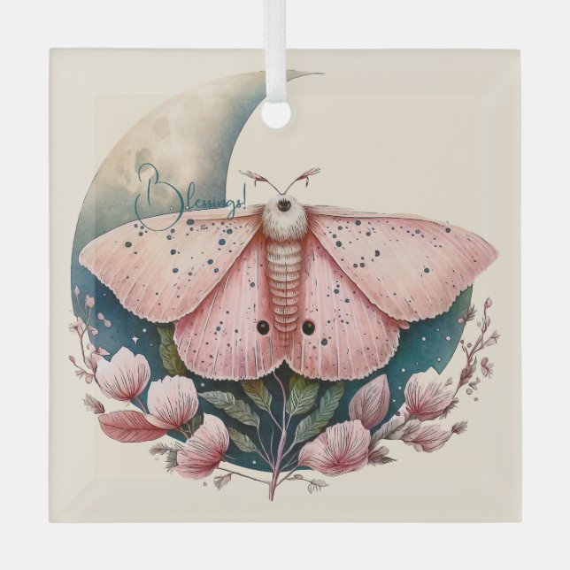 Adorno De Cristal Crea tu propia polilla y flores de luna rosada (Anverso)