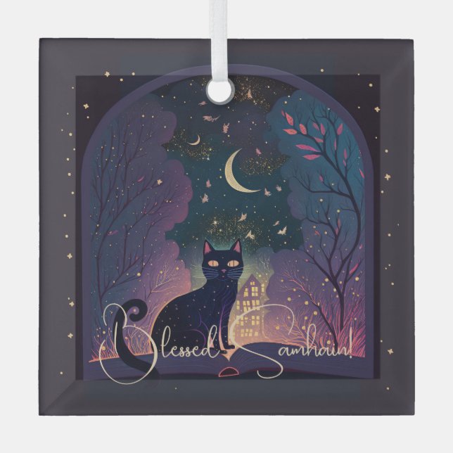 Adorno De Cristal Crea tu propia ventana mágica de gato negro místic (Anverso)