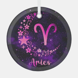 Adorno De Cristal Crea tu propio Aries Zodiac Celestial Púrpura