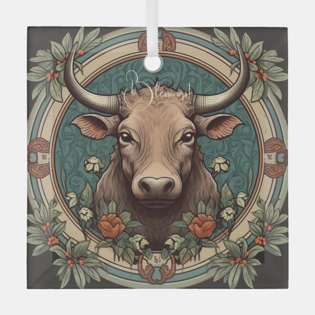Adorno De Cristal Crea tu propio Art Nouveau Taurus Zodiac (Anverso)
