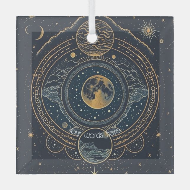 Adorno De Cristal Crea tu propio Celestial Lunar Azul y Oro (Anverso)