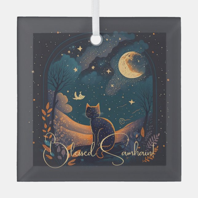 Adorno De Cristal Crea tu propio gato místico y escénico negro (Anverso)