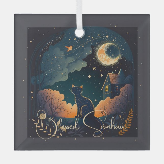 Adorno De Cristal Crea tu propio gato negro místico de medianoche (Anverso)