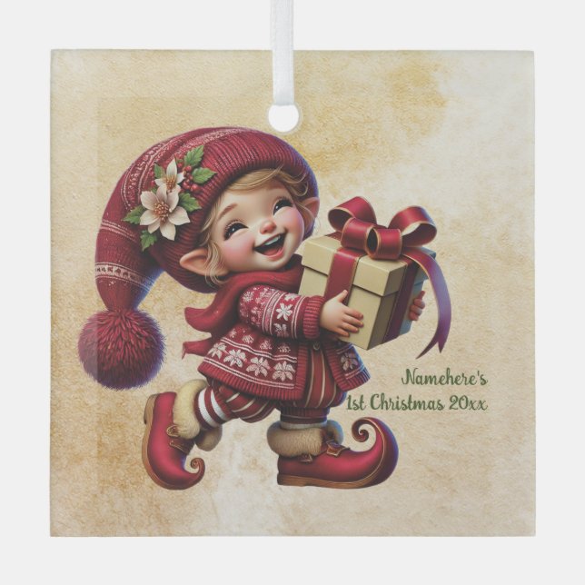 Adorno De Cristal Crea tu propio Gnomo de Navidad feliz (Anverso)