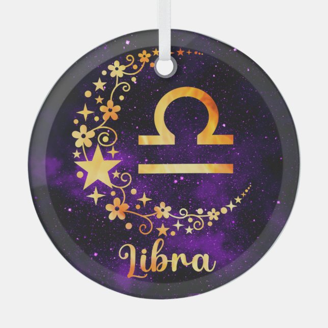 Adorno De Cristal Crea tu propio Libra Celestial Púrpura Zodiac (Anverso)