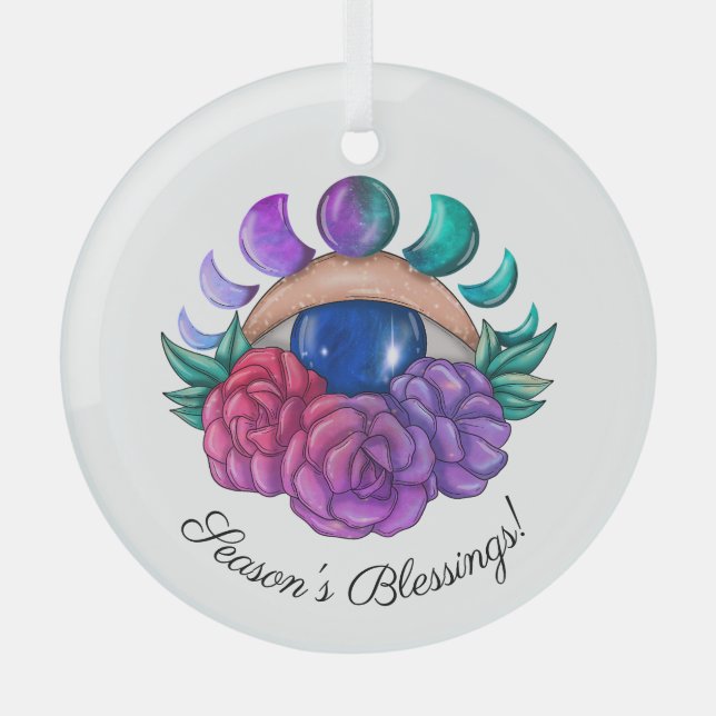 Adorno De Cristal Crea tu propio ojo mágico, luna y Rosas (Anverso)