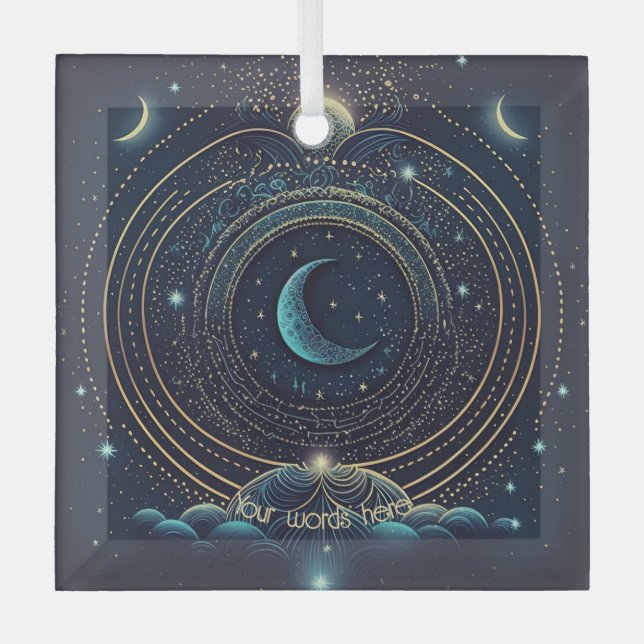 Adorno De Cristal Crea tu propio paisaje celeste azul y dorado (Anverso)