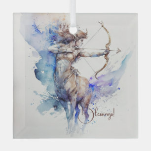 Adorno De Cristal Crea tu propio Zodiac Sagittarius Oro y Azul