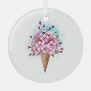 Adorno De Cristal Crema rosa de hielo Sakura Waffle Cone
