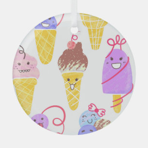Adorno De Cristal Cremas de hielo de Kawaii, lindo patrón sin costur