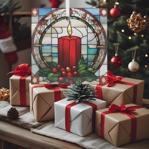 Adorno De Cristal Crimson Christmas Candle Falso Vidrio Teñido