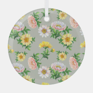 Adorno De Cristal Crisantemo acuarela, patrón floral sin fisuras