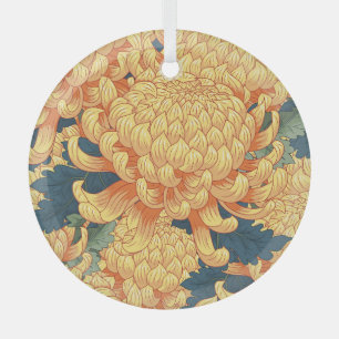 Adorno De Cristal Crisantemo japonés: patrón floral amarillo.