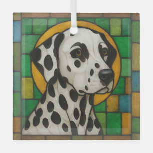 Adorno De Cristal Cristal "Vidrio Manchado" de perro de Dalmacia Orn