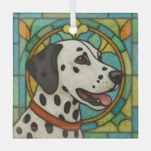 Adorno De Cristal Cristal "Vidrio Manchado" de perro de Dalmacia Orn