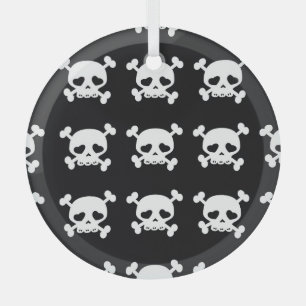 Adorno De Cristal Crossbone cráneo: Patrón blanco-negro.