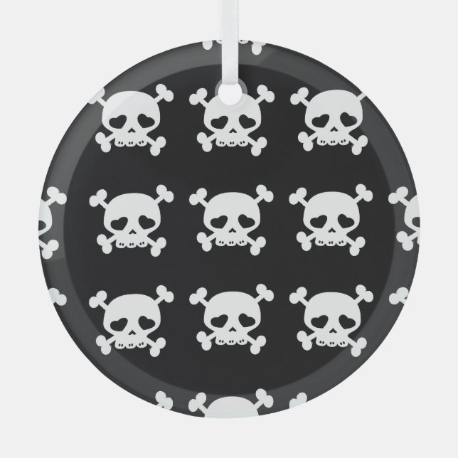 Adorno De Cristal Crossbone cráneo: Patrón blanco-negro. (Anverso)