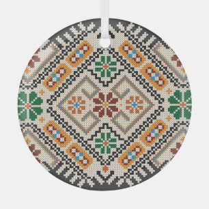 Adorno De Cristal Cruzado-Estitch ucraniano: Patrón étnico hecho a m