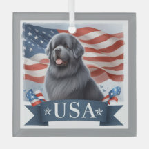 Cuadrado de perro Terranova patriota gris
