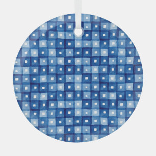 Adorno De Cristal Cuadrados Azules, Mosaico Seamless Watercolor.