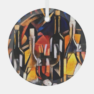 Adorno De Cristal Cubism Wine Themem: Botellas y uvas