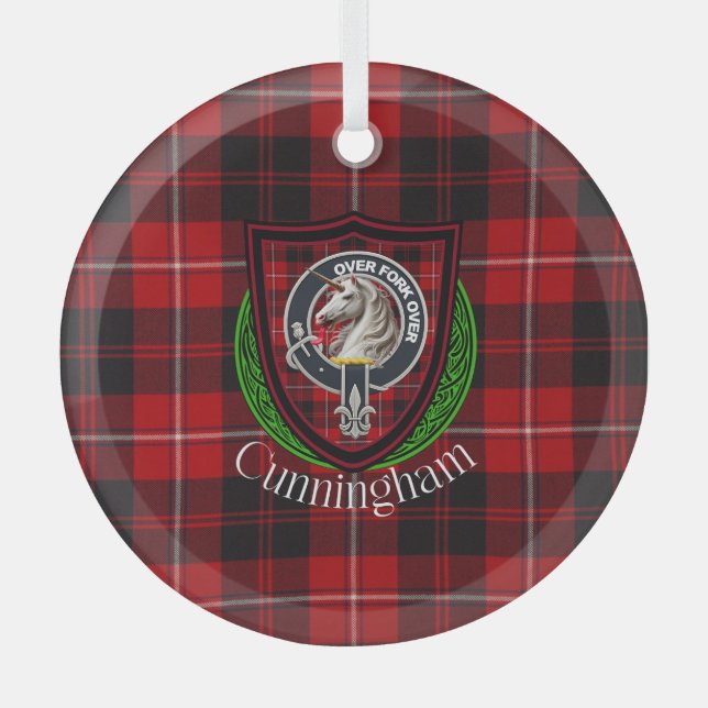 Adorno De Cristal Cunningham Scottish Clan Tartan & Crest (Anverso)