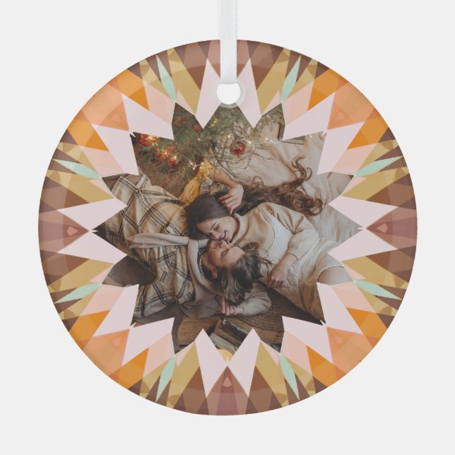 Adorno De Cristal Custom Brown Orange Christmas Star Photo Gift Tree (Anverso)