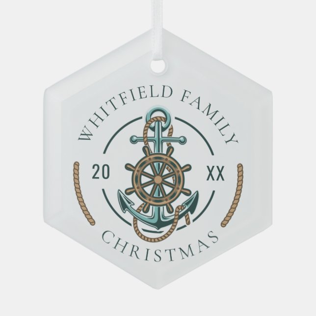Adorno De Cristal Custom Family Vacation Nautical Beach House (Anverso)