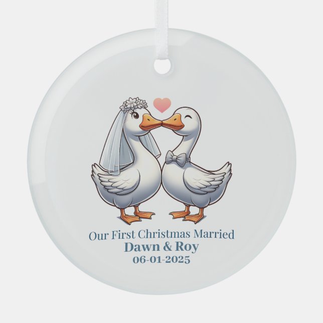 Adorno De Cristal Custom first Christmas Married, personalized gift, (Anverso)