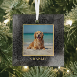 Adorno De Cristal Custom Pet Name Photo Botanical Holiday