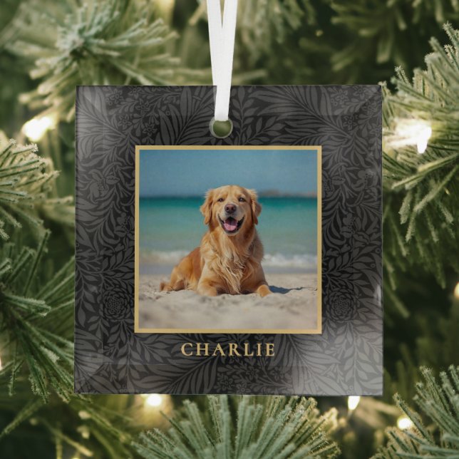 Adorno De Cristal Custom Pet Name Photo Botanical Holiday (in situ)