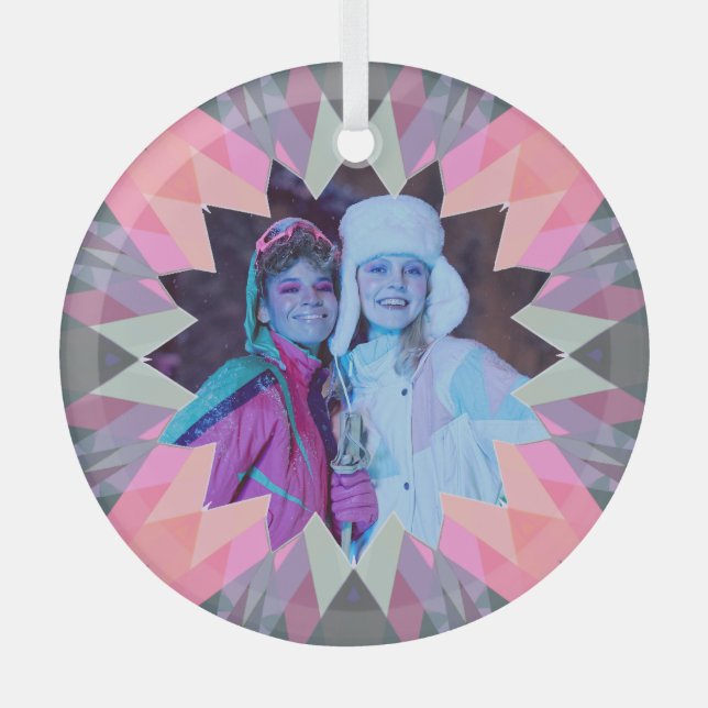 Adorno De Cristal Custom Pink Gray Christmas Star Family Photo Gift (Anverso)