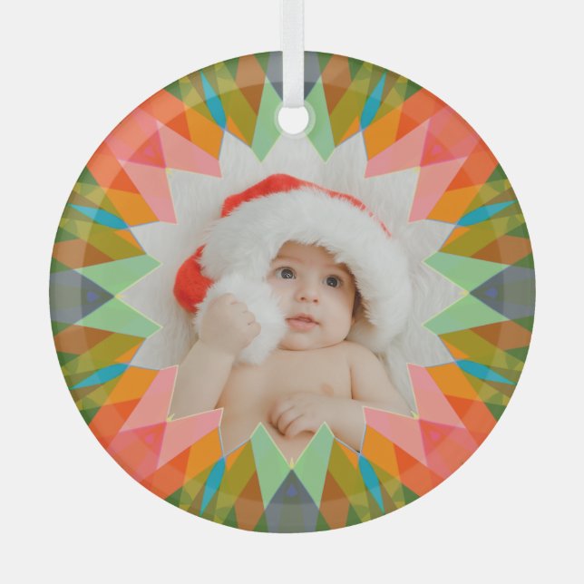 Adorno De Cristal Custom Pink Green Christmas Star Photo Gift Tree (Anverso)