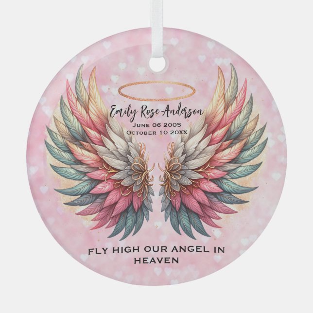 Adorno De Cristal Customizable Angel Wings Memorial  (Anverso)
