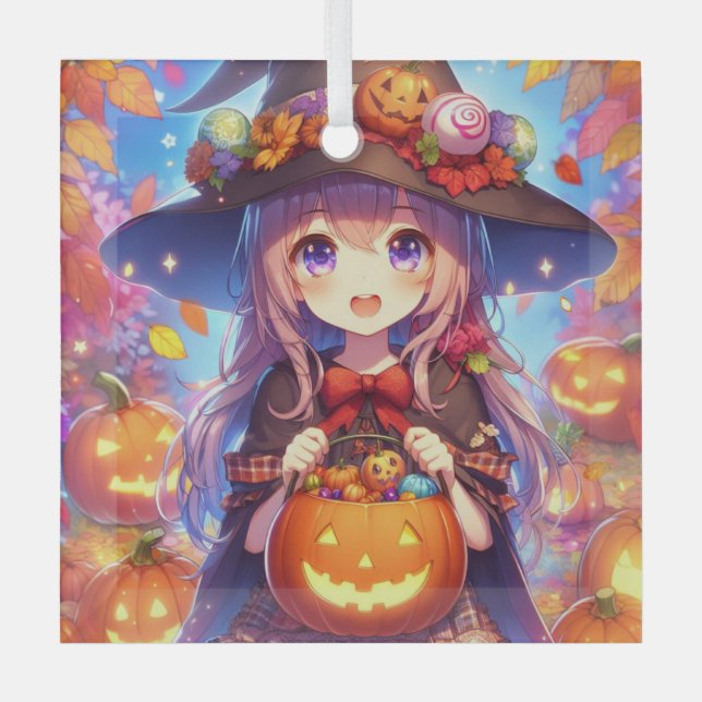 Adorno De Cristal Cute Anime Halloween Witch (Anverso)