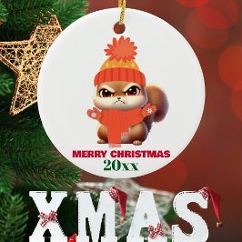 Adorno De Cristal Cute ardilla Santa Hat Feliz Navidad, Personalizad