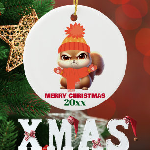 Adorno De Cristal Cute ardilla Santa Hat Feliz Navidad, Personalizad