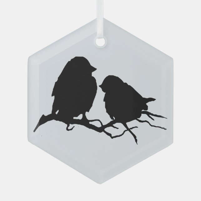 Adorno De Cristal Cute Bird Pareja Amigos Silhouette (Anverso)