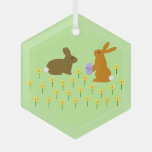 Adorno De Cristal Cute conejitos de Pascua y Daffodils