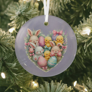 Adorno De Cristal Cute conejitos de Pascua y pollitos Pastel Cottage