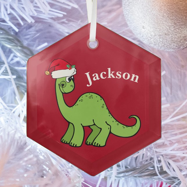 Adorno De Cristal Cute Kids Christmas Dinosaur Red Custom (Subido por el creador)
