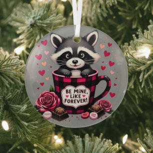 Adorno De Cristal Cute Mapache San Valentín Estampado Búfalo Estétic