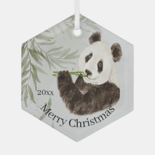 Adorno De Cristal Cute Panda Asian Bear Animal Bamboo con fecha