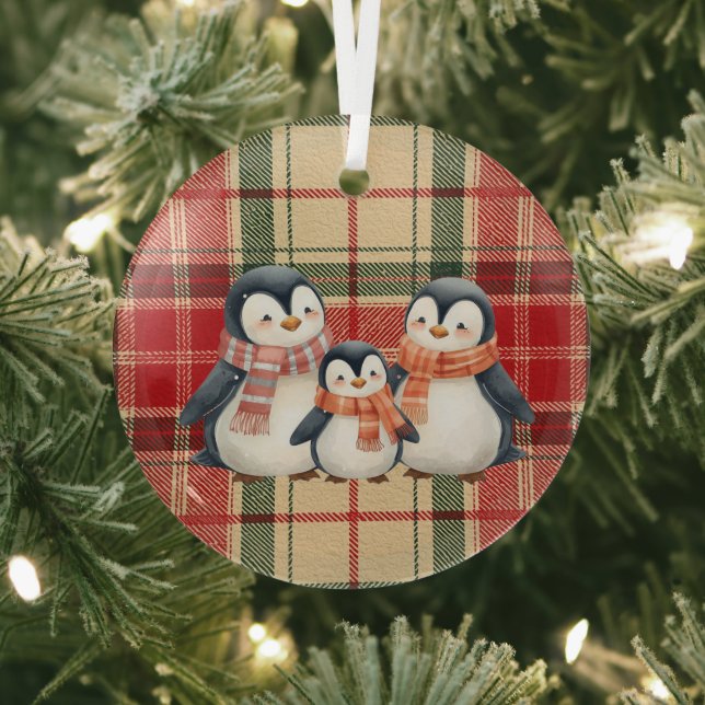 Adorno De Cristal Cute Penguin Family Christmas Ornament  (in situ)