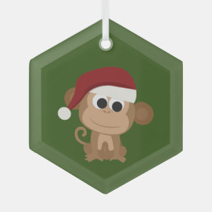 Adorno De Cristal Cute Santa Monkey