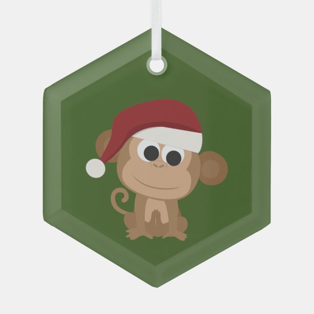 Adorno De Cristal Cute Santa Monkey (Anverso)