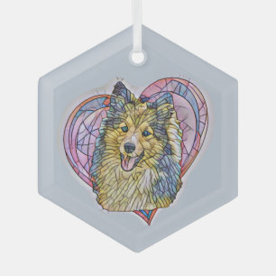 Adorno De Cristal Cute Sheltie Dog Mom Lover Heart