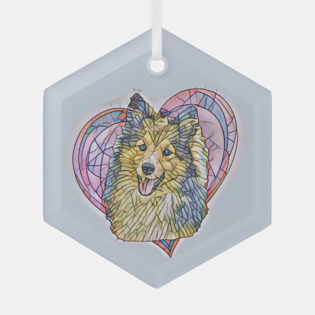 Adorno De Cristal Cute Sheltie Dog Mom Lover Heart (Anverso)