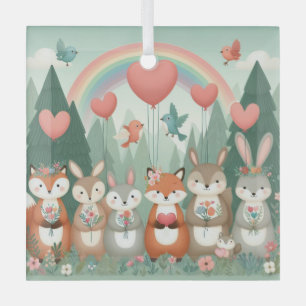 Adorno De Cristal Cute Woodland Creature rainbow valentine