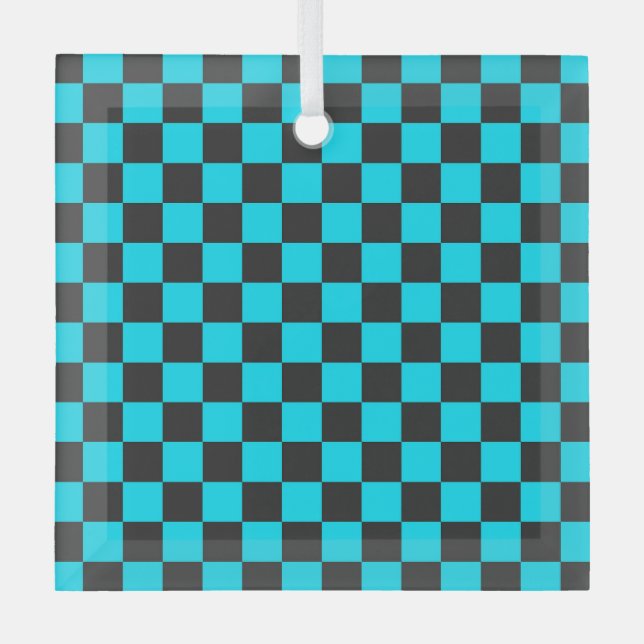 Adorno De Cristal Cyan and charcoal checkerboard pattern (Anverso)